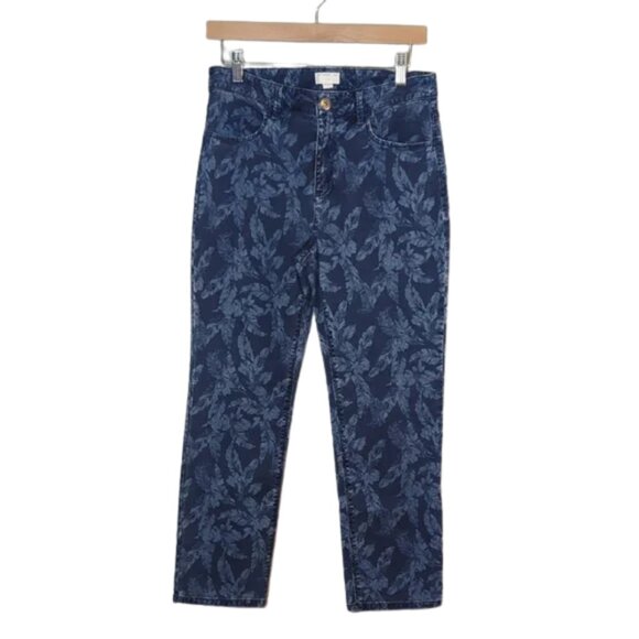 Christian Siriano for J.Jill Blue Leaf Print Stretch Jeans | Size 4 - Picture 1 of 5